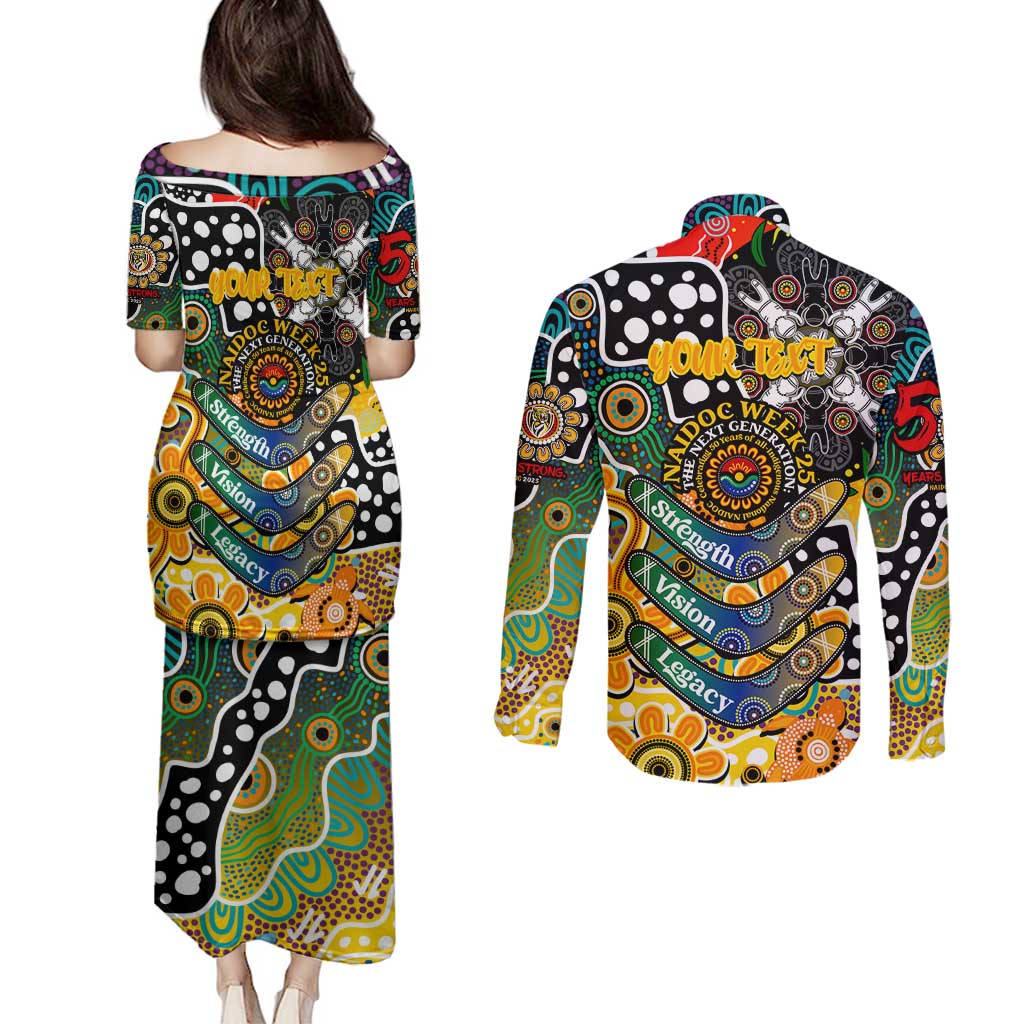 Personalised Tigers AFL Celebrating 50 Years of Naidoc Couples Matching Puletasi and Long Sleeve Button Shirt NAIDOC Week 2025 Aboriginal