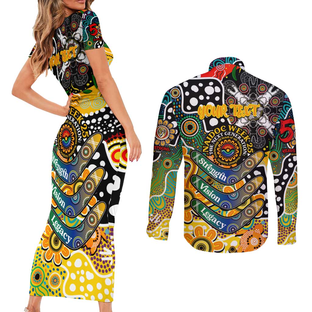 Personalised Tigers AFL Celebrating 50 Years of Naidoc Couples Matching Short Sleeve Bodycon Dress and Long Sleeve Button Shirt NAIDOC Week 2025 Aboriginal