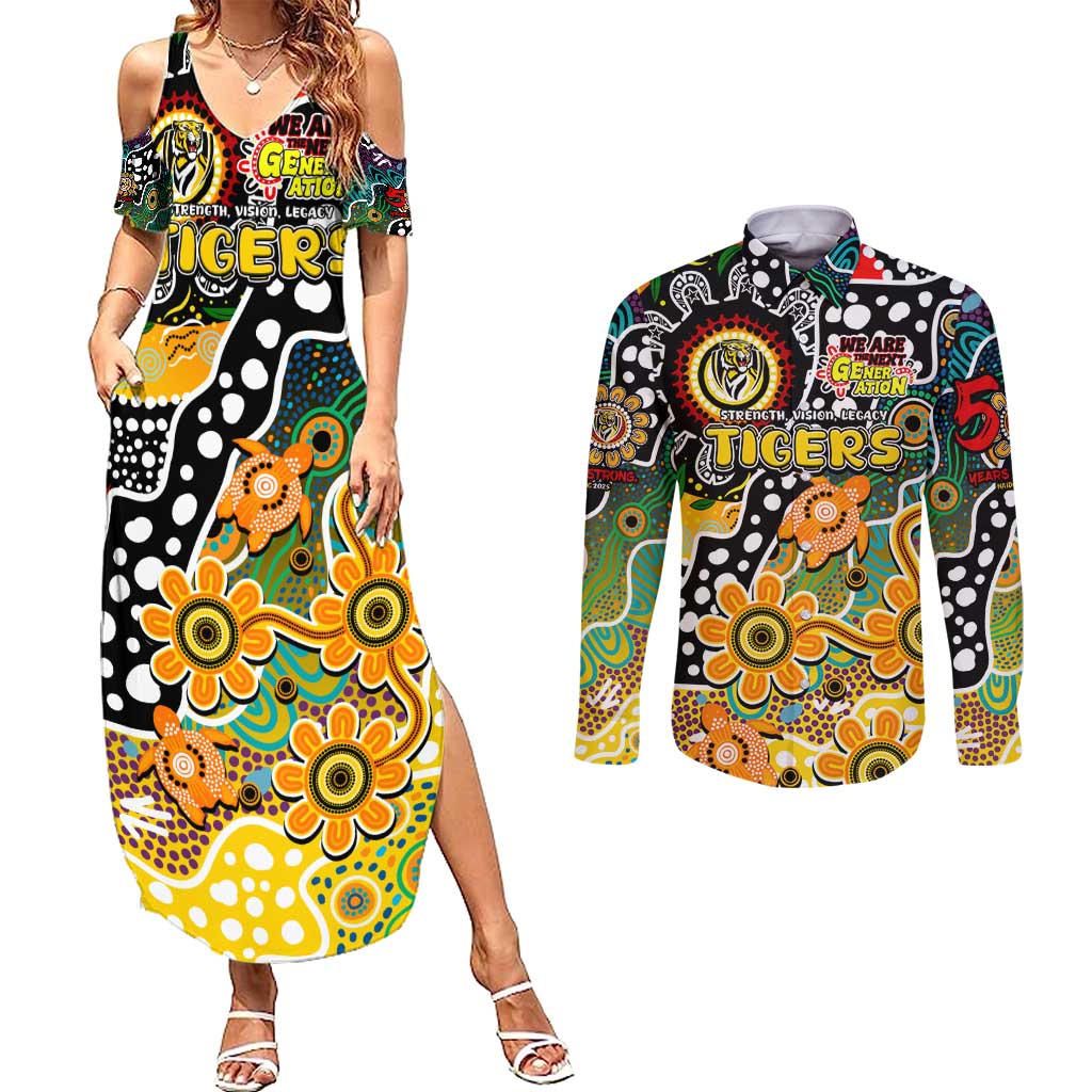 Personalised Tigers AFL Celebrating 50 Years of Naidoc Couples Matching Summer Maxi Dress and Long Sleeve Button Shirt NAIDOC Week 2025 Aboriginal