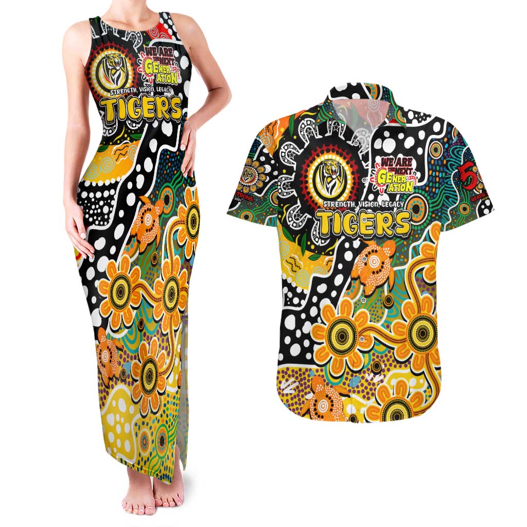Personalised Tigers AFL Celebrating 50 Years of Naidoc Couples Matching Tank Maxi Dress and Hawaiian Shirt NAIDOC Week 2025 Aboriginal