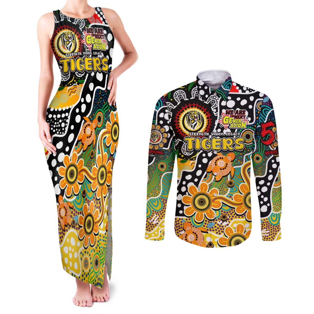 Personalised Tigers AFL Celebrating 50 Years of Naidoc Couples Matching Tank Maxi Dress and Long Sleeve Button Shirt NAIDOC Week 2025 Aboriginal
