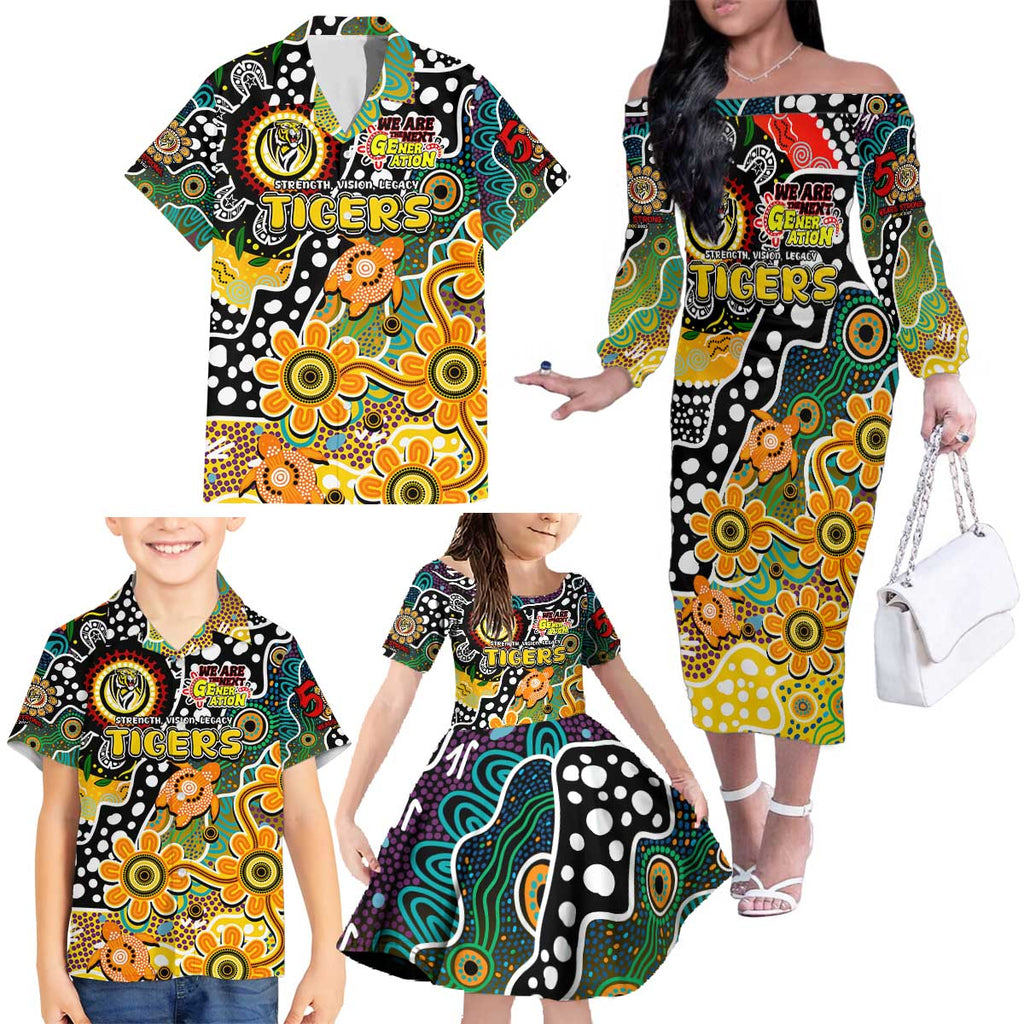 Personalised Tigers AFL Celebrating 50 Years of Naidoc Family Matching Off The Shoulder Long Sleeve Dress and Hawaiian Shirt NAIDOC Week 2025 Aboriginal
