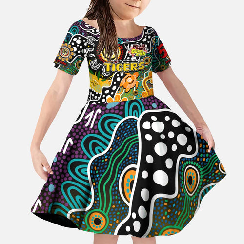 Personalised Tigers AFL Celebrating 50 Years of Naidoc Family Matching Off The Shoulder Long Sleeve Dress and Hawaiian Shirt NAIDOC Week 2025 Aboriginal