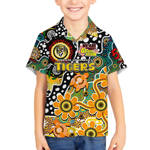 Personalised Tigers AFL Celebrating 50 Years of Naidoc Family Matching Off The Shoulder Long Sleeve Dress and Hawaiian Shirt NAIDOC Week 2025 Aboriginal