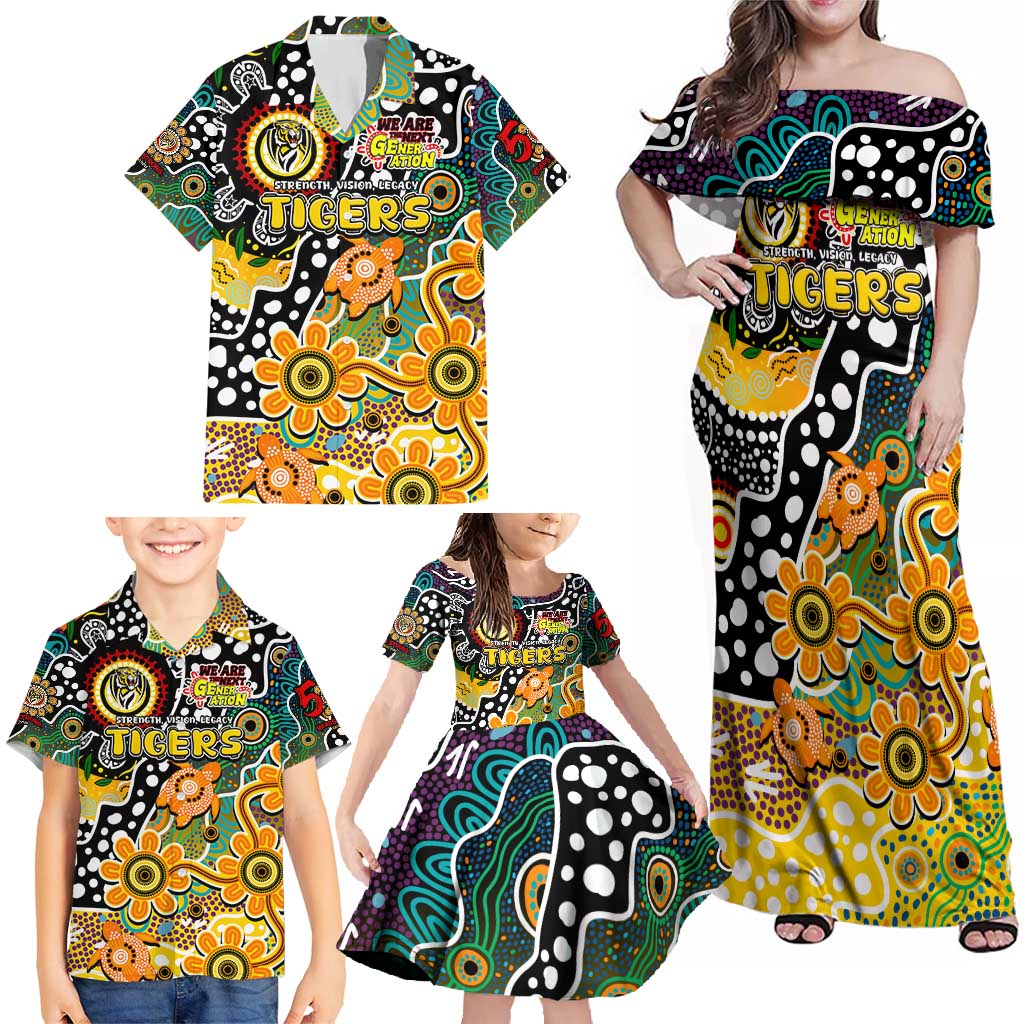 Personalised Tigers AFL Celebrating 50 Years of Naidoc Family Matching Off Shoulder Maxi Dress and Hawaiian Shirt NAIDOC Week 2025 Aboriginal