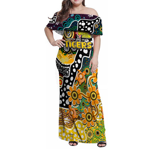Personalised Tigers AFL Celebrating 50 Years of Naidoc Family Matching Off Shoulder Maxi Dress and Hawaiian Shirt NAIDOC Week 2025 Aboriginal