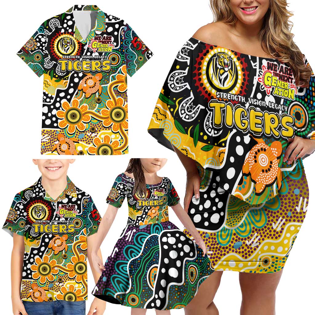 Personalised Tigers AFL Celebrating 50 Years of Naidoc Family Matching Off Shoulder Short Dress and Hawaiian Shirt NAIDOC Week 2025 Aboriginal