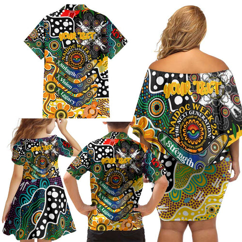 Personalised Tigers AFL Celebrating 50 Years of Naidoc Family Matching Off Shoulder Short Dress and Hawaiian Shirt NAIDOC Week 2025 Aboriginal