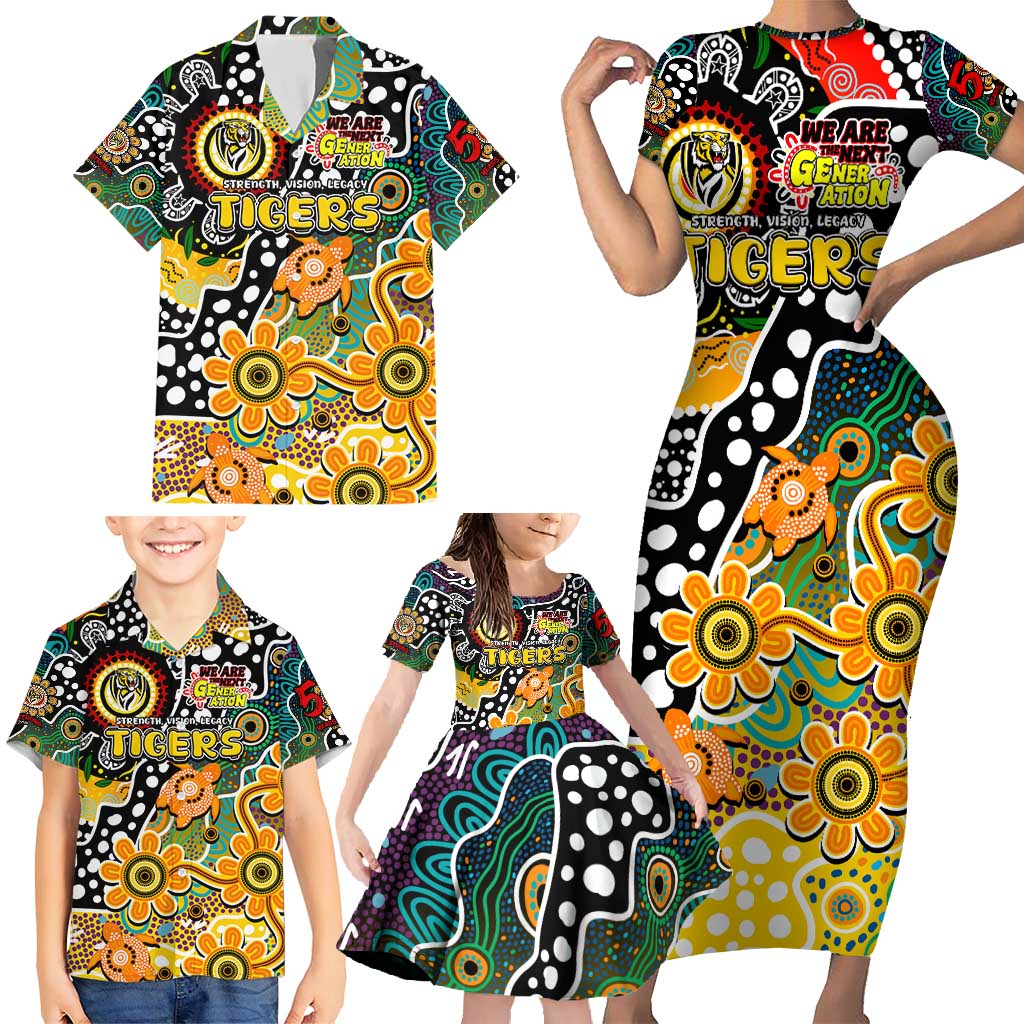 Personalised Tigers AFL Celebrating 50 Years of Naidoc Family Matching Short Sleeve Bodycon Dress and Hawaiian Shirt NAIDOC Week 2025 Aboriginal