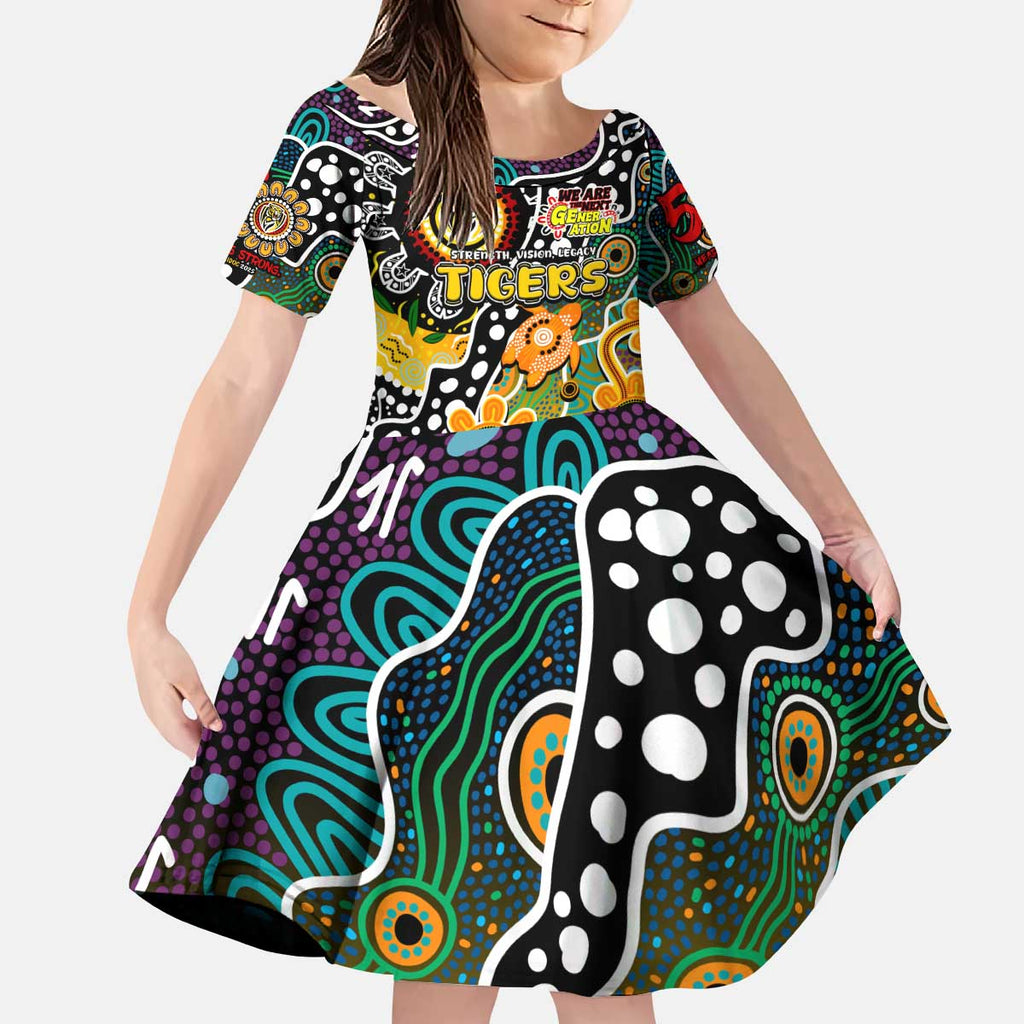 Personalised Tigers AFL Celebrating 50 Years of Naidoc Kid Short Sleeve Dress NAIDOC Week 2025 Aboriginal