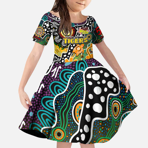Personalised Tigers AFL Celebrating 50 Years of Naidoc Kid Short Sleeve Dress NAIDOC Week 2025 Aboriginal