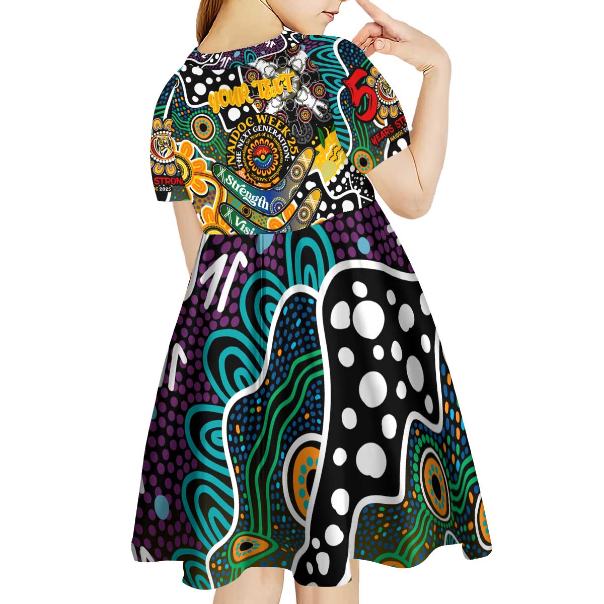 Personalised Tigers AFL Celebrating 50 Years of Naidoc Kid Short Sleeve Dress NAIDOC Week 2025 Aboriginal