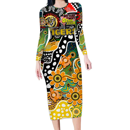 Personalised Tigers AFL Celebrating 50 Years of Naidoc Long Sleeve Bodycon Dress NAIDOC Week 2025 Aboriginal