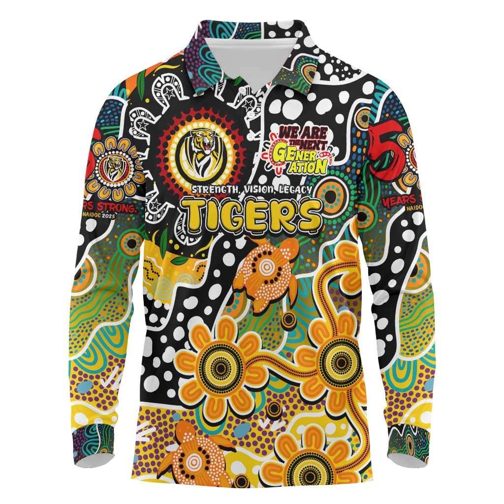 Personalised Tigers AFL Celebrating 50 Years of Naidoc Long Sleeve Polo Shirt NAIDOC Week 2025 Aboriginal