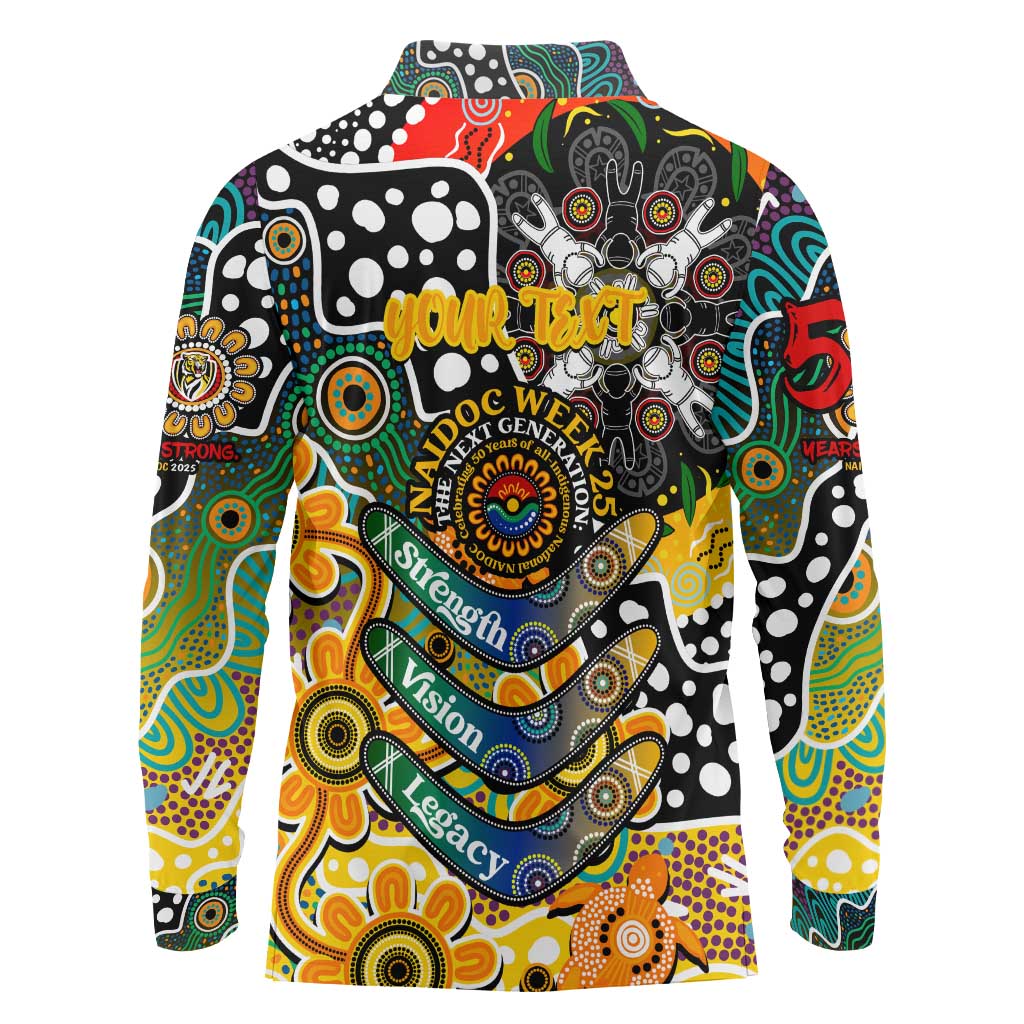 Personalised Tigers AFL Celebrating 50 Years of Naidoc Long Sleeve Polo Shirt NAIDOC Week 2025 Aboriginal