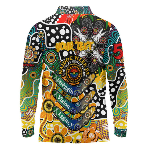Personalised Tigers AFL Celebrating 50 Years of Naidoc Long Sleeve Polo Shirt NAIDOC Week 2025 Aboriginal