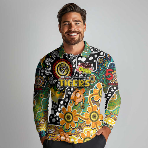 Personalised Tigers AFL Celebrating 50 Years of Naidoc Long Sleeve Polo Shirt NAIDOC Week 2025 Aboriginal