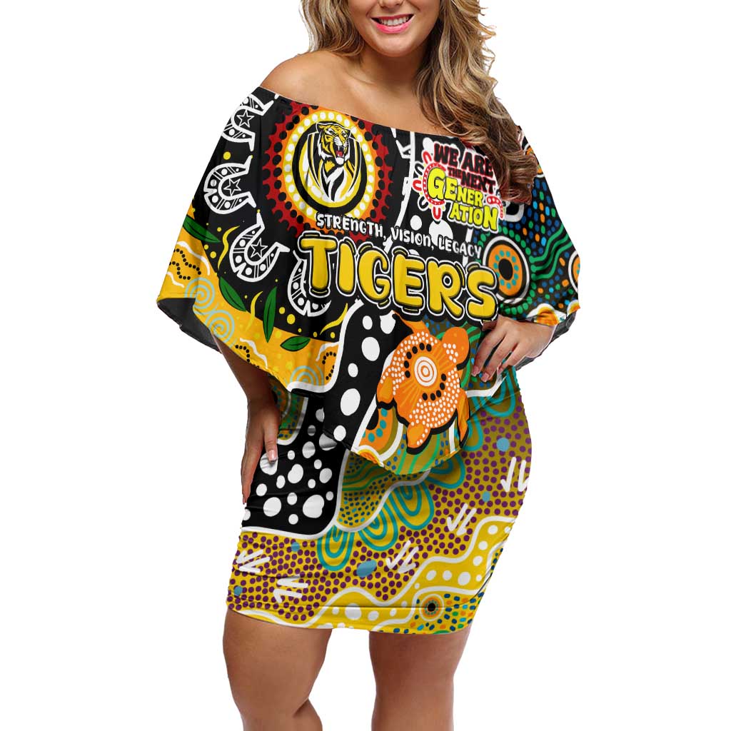 Personalised Tigers AFL Celebrating 50 Years of Naidoc Off Shoulder Short Dress NAIDOC Week 2025 Aboriginal
