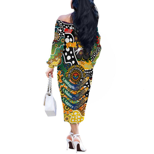 Personalised Tigers AFL Celebrating 50 Years of Naidoc Off The Shoulder Long Sleeve Dress NAIDOC Week 2025 Aboriginal