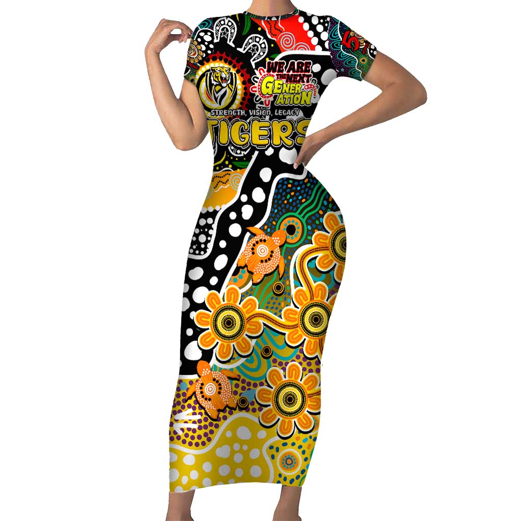 Personalised Tigers AFL Celebrating 50 Years of Naidoc Short Sleeve Bodycon Dress NAIDOC Week 2025 Aboriginal