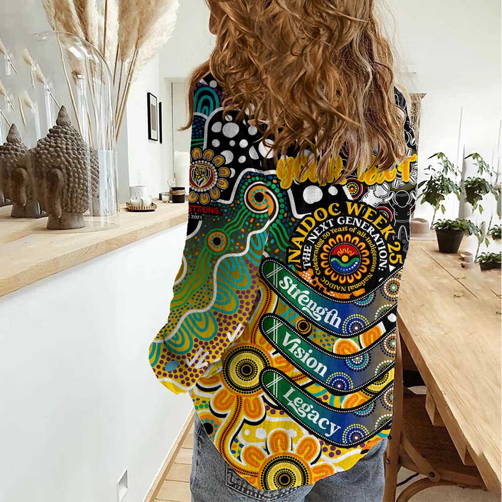 Personalised Tigers AFL Celebrating 50 Years of Naidoc Women Casual Shirt NAIDOC Week 2025 Aboriginal