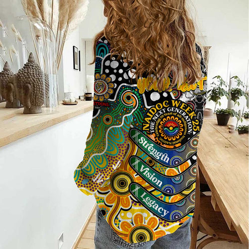 Personalised Tigers AFL Celebrating 50 Years of Naidoc Women Casual Shirt NAIDOC Week 2025 Aboriginal
