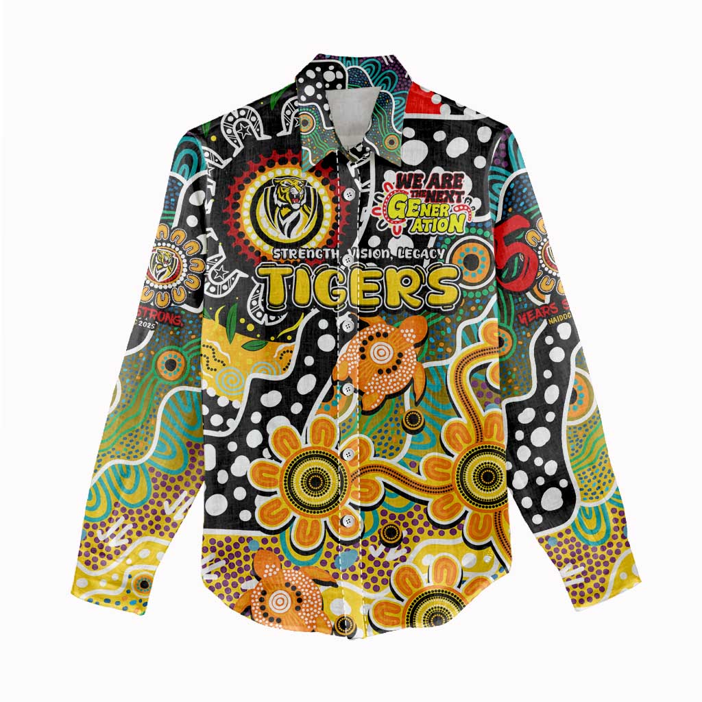 Personalised Tigers AFL Celebrating 50 Years of Naidoc Women Casual Shirt NAIDOC Week 2025 Aboriginal