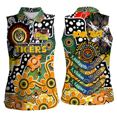 Personalised Tigers AFL Celebrating 50 Years of Naidoc Women Sleeveless Polo Shirt NAIDOC Week 2025 Aboriginal