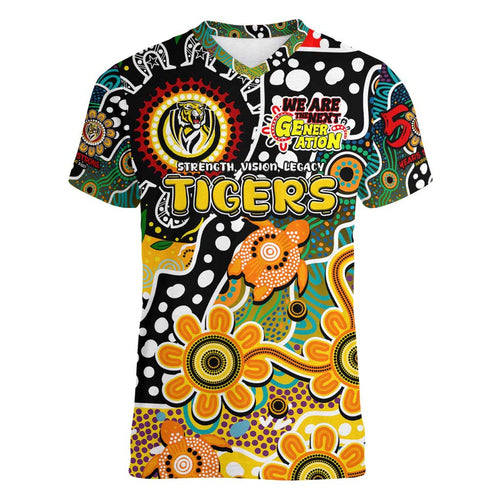 Personalised Tigers AFL Celebrating 50 Years of Naidoc Women V-Neck T-Shirt NAIDOC Week 2025 Aboriginal
