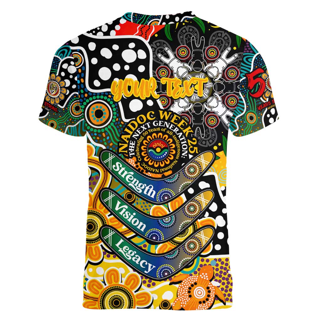 Personalised Tigers AFL Celebrating 50 Years of Naidoc Women V-Neck T-Shirt NAIDOC Week 2025 Aboriginal