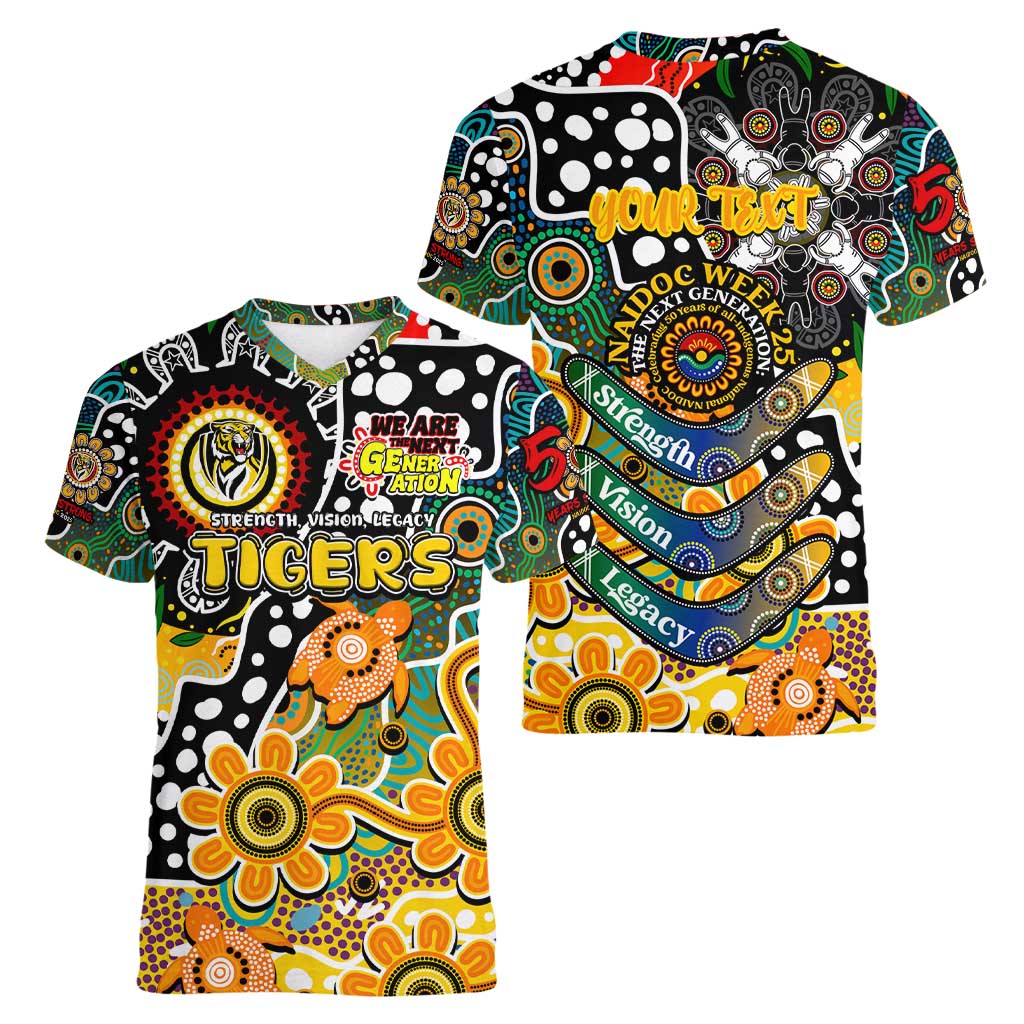 Personalised Tigers AFL Celebrating 50 Years of Naidoc Women V-Neck T-Shirt NAIDOC Week 2025 Aboriginal