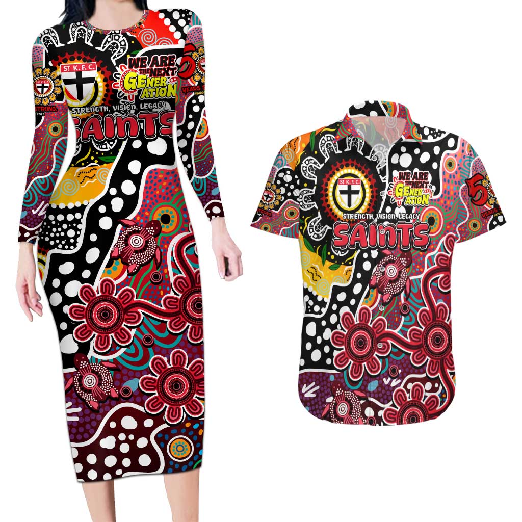 Personalised Saints AFL Celebrating 50 Years of Naidoc Couples Matching Long Sleeve Bodycon Dress and Hawaiian Shirt NAIDOC Week 2025 Aboriginal