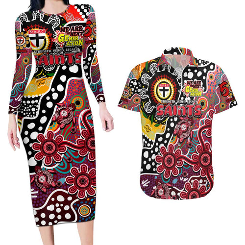 Personalised Saints AFL Celebrating 50 Years of Naidoc Couples Matching Long Sleeve Bodycon Dress and Hawaiian Shirt NAIDOC Week 2025 Aboriginal