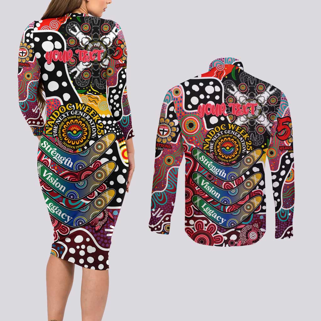 Personalised Saints AFL Celebrating 50 Years of Naidoc Couples Matching Long Sleeve Bodycon Dress and Long Sleeve Button Shirt NAIDOC Week 2025 Aboriginal