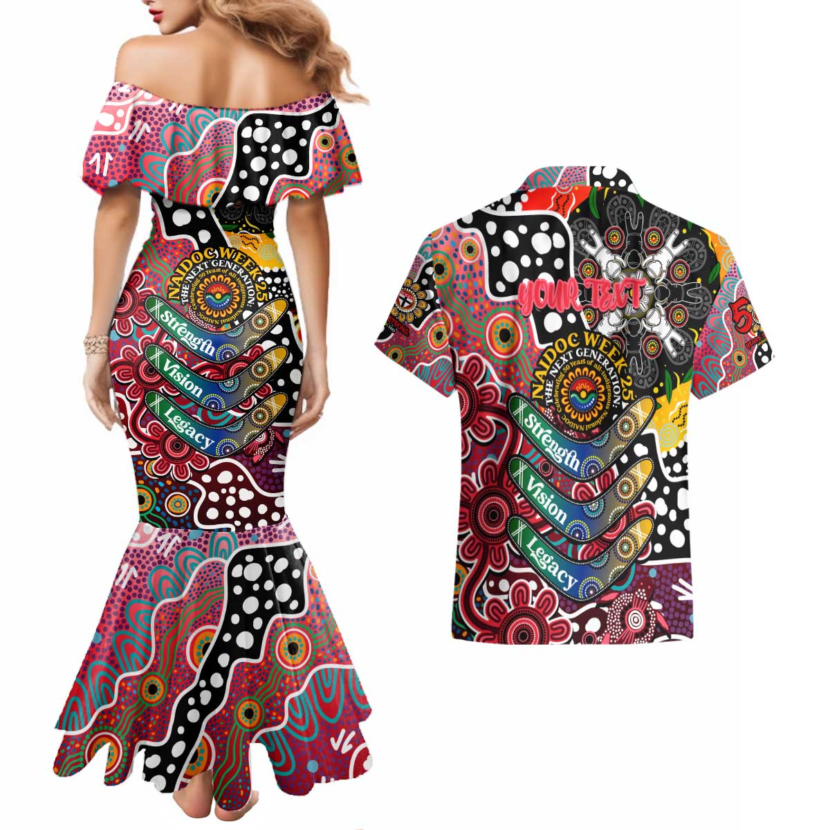 Personalised Saints AFL Celebrating 50 Years of Naidoc Couples Matching Mermaid Dress and Hawaiian Shirt NAIDOC Week 2025 Aboriginal