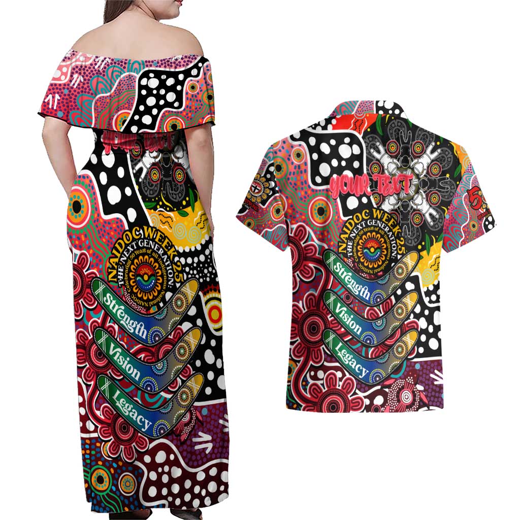 Personalised Saints AFL Celebrating 50 Years of Naidoc Couples Matching Off Shoulder Maxi Dress and Hawaiian Shirt NAIDOC Week 2025 Aboriginal