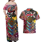 Personalised Saints AFL Celebrating 50 Years of Naidoc Couples Matching Off Shoulder Maxi Dress and Hawaiian Shirt NAIDOC Week 2025 Aboriginal