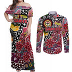 Personalised Saints AFL Celebrating 50 Years of Naidoc Couples Matching Off Shoulder Maxi Dress and Long Sleeve Button Shirt NAIDOC Week 2025 Aboriginal