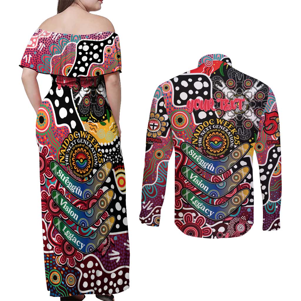 Personalised Saints AFL Celebrating 50 Years of Naidoc Couples Matching Off Shoulder Maxi Dress and Long Sleeve Button Shirt NAIDOC Week 2025 Aboriginal