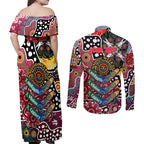 Personalised Saints AFL Celebrating 50 Years of Naidoc Couples Matching Off Shoulder Maxi Dress and Long Sleeve Button Shirt NAIDOC Week 2025 Aboriginal