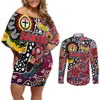 Personalised Saints AFL Celebrating 50 Years of Naidoc Couples Matching Off Shoulder Short Dress and Long Sleeve Button Shirt NAIDOC Week 2025 Aboriginal