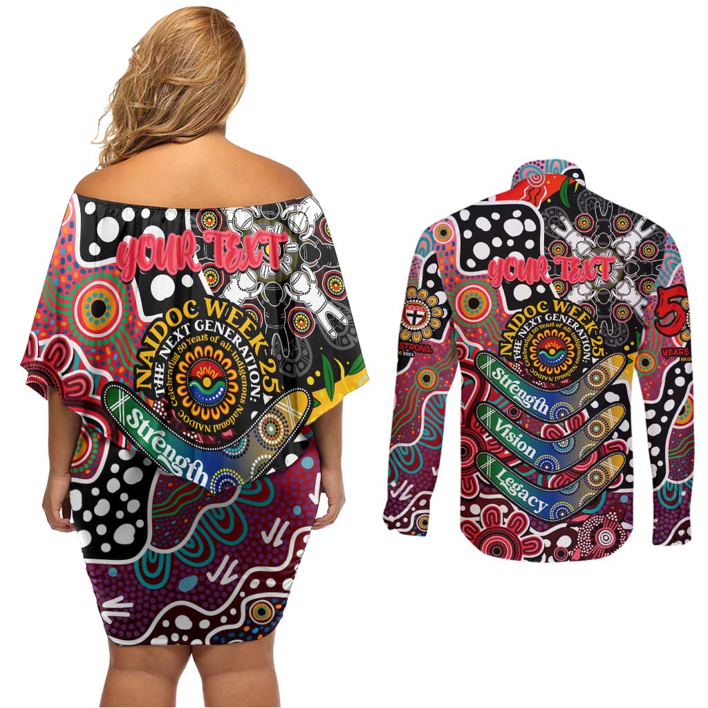 Personalised Saints AFL Celebrating 50 Years of Naidoc Couples Matching Off Shoulder Short Dress and Long Sleeve Button Shirt NAIDOC Week 2025 Aboriginal
