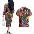 Personalised Saints AFL Celebrating 50 Years of Naidoc Couples Matching Off The Shoulder Long Sleeve Dress and Hawaiian Shirt NAIDOC Week 2025 Aboriginal