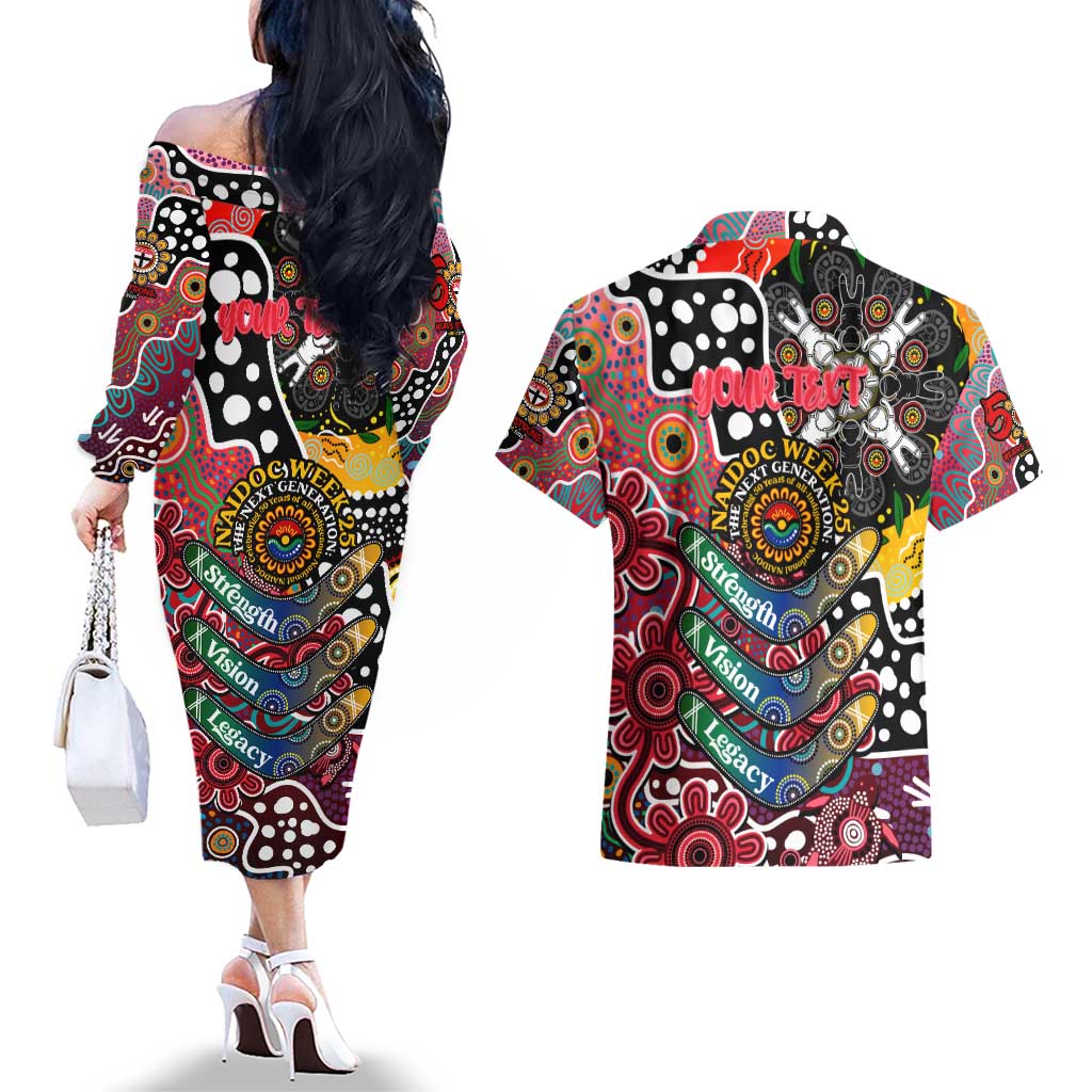 Personalised Saints AFL Celebrating 50 Years of Naidoc Couples Matching Off The Shoulder Long Sleeve Dress and Hawaiian Shirt NAIDOC Week 2025 Aboriginal