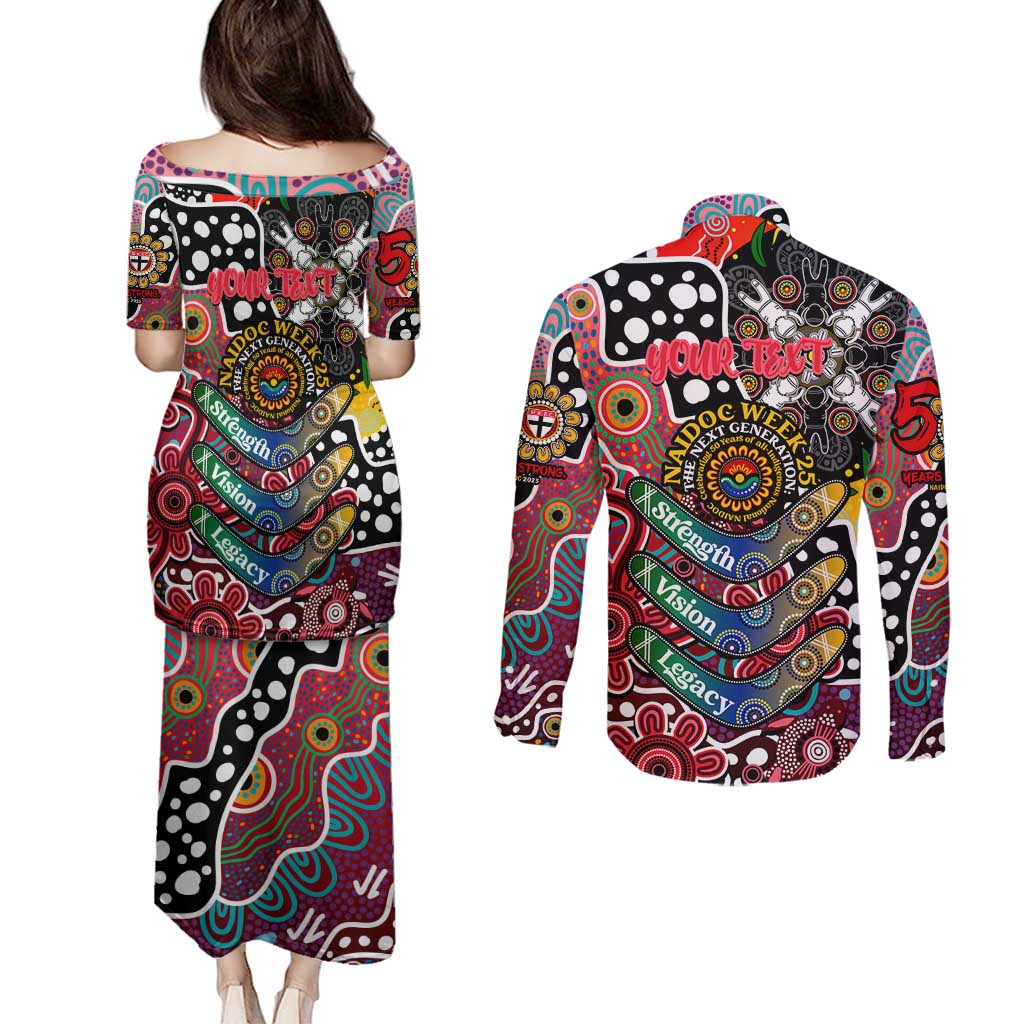 Personalised Saints AFL Celebrating 50 Years of Naidoc Couples Matching Puletasi and Long Sleeve Button Shirt NAIDOC Week 2025 Aboriginal