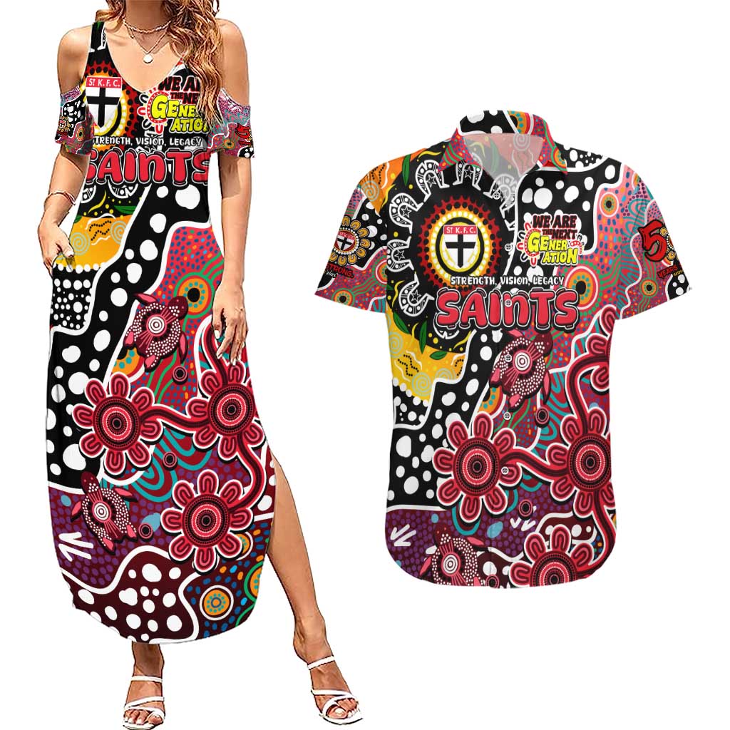 Personalised Saints AFL Celebrating 50 Years of Naidoc Couples Matching Summer Maxi Dress and Hawaiian Shirt NAIDOC Week 2025 Aboriginal