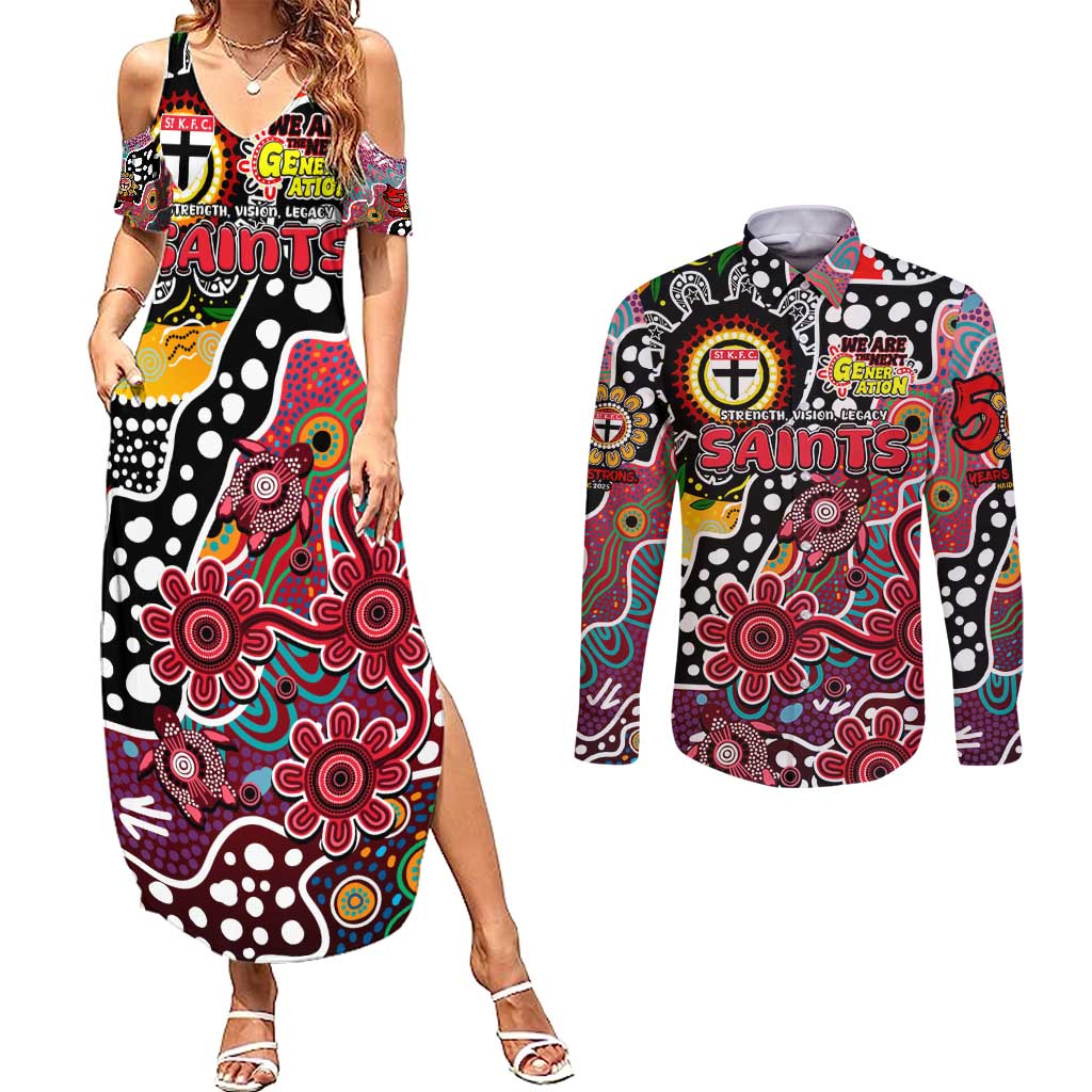 Personalised Saints AFL Celebrating 50 Years of Naidoc Couples Matching Summer Maxi Dress and Long Sleeve Button Shirt NAIDOC Week 2025 Aboriginal