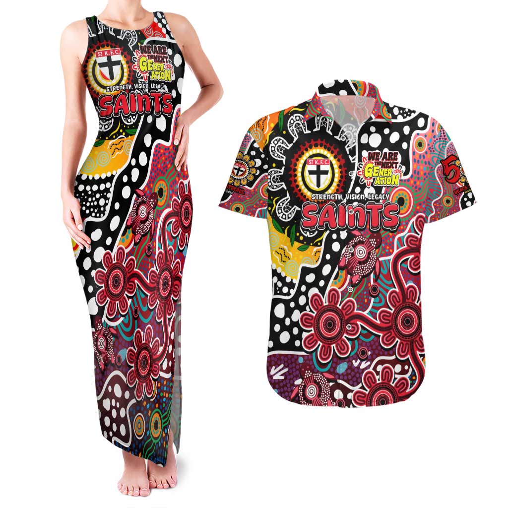 Personalised Saints AFL Celebrating 50 Years of Naidoc Couples Matching Tank Maxi Dress and Hawaiian Shirt NAIDOC Week 2025 Aboriginal