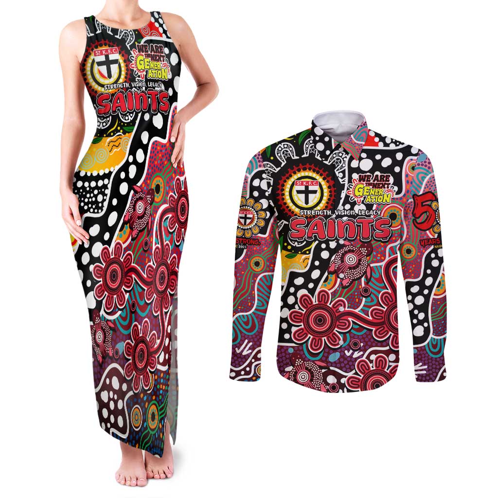 Personalised Saints AFL Celebrating 50 Years of Naidoc Couples Matching Tank Maxi Dress and Long Sleeve Button Shirt NAIDOC Week 2025 Aboriginal