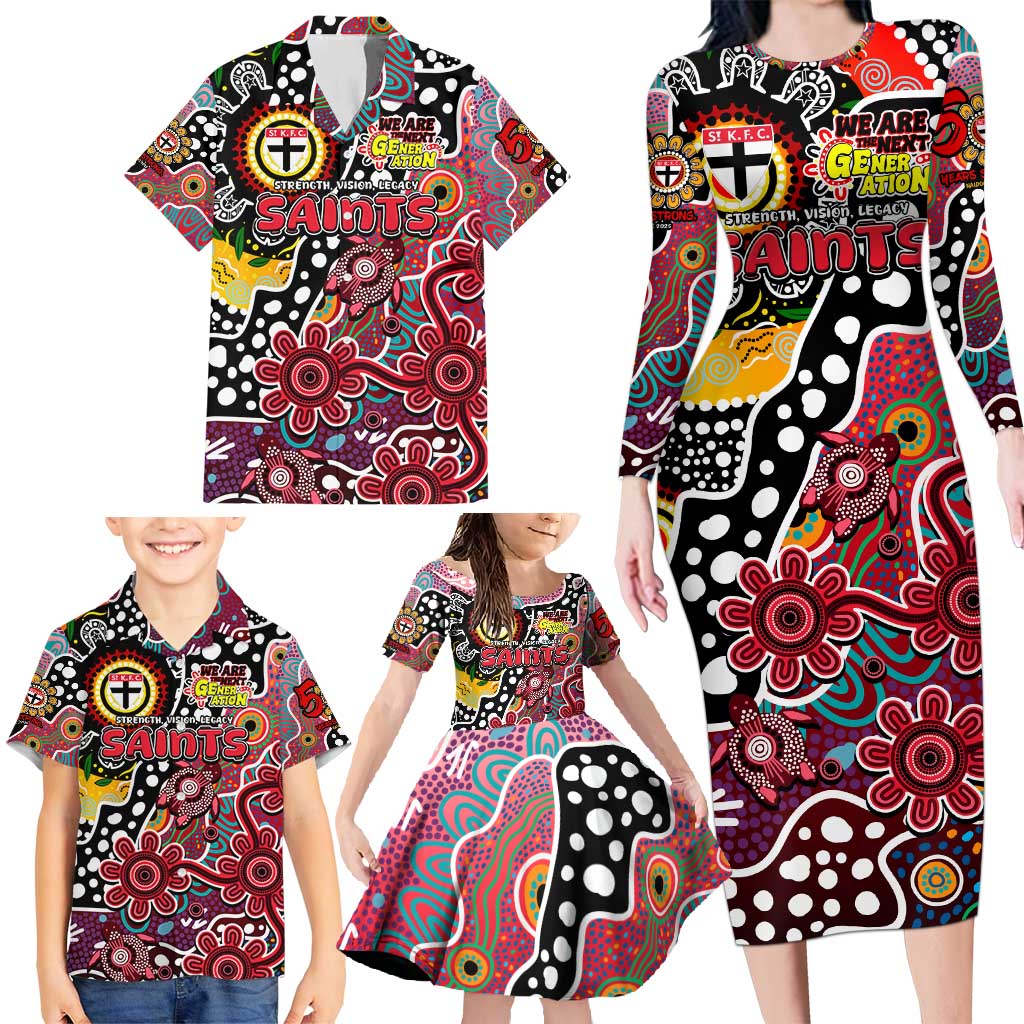 Personalised Saints AFL Celebrating 50 Years of Naidoc Family Matching Long Sleeve Bodycon Dress and Hawaiian Shirt NAIDOC Week 2025 Aboriginal
